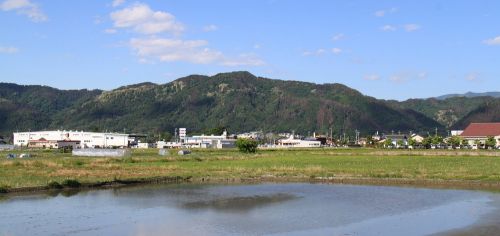 朝やけの眩しい光にに包まれた城、光城に登城