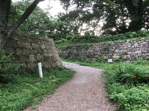 山上の石垣、古城の風景